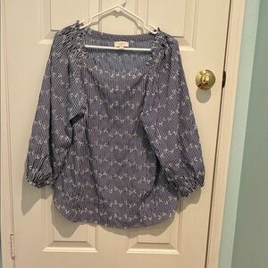 LOFT Blue and White Patterned Blouse